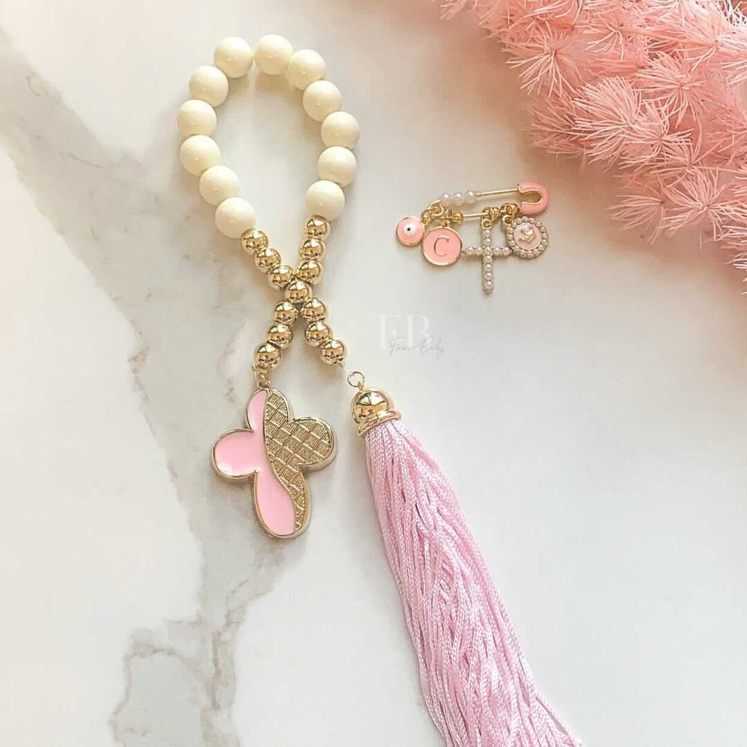 Pink Pearl Pin and Rosary Set