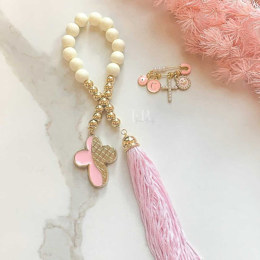 Pink Pearl Pin and Rosary Set